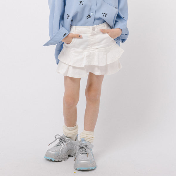 【インナーパンツ付き】デニムティアードスカート