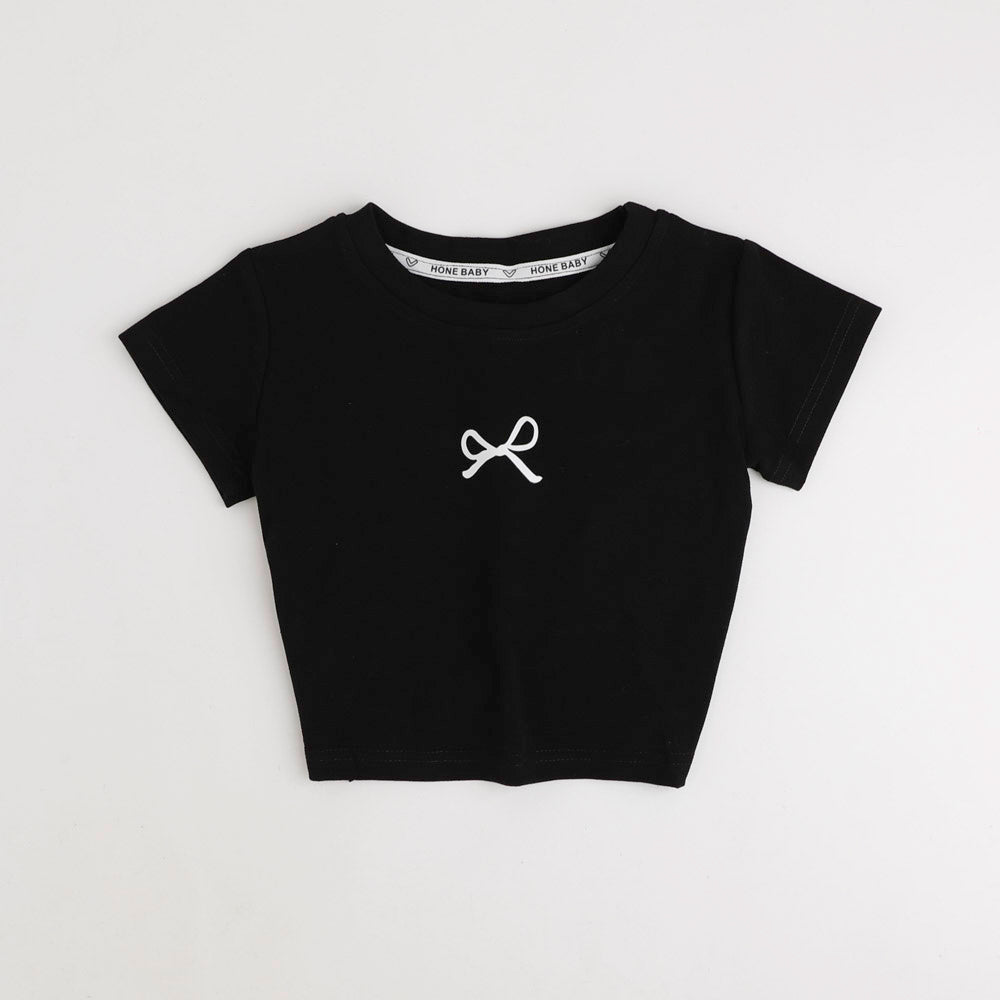 バックカットデザインワンポイントリボンプリントTシャツ