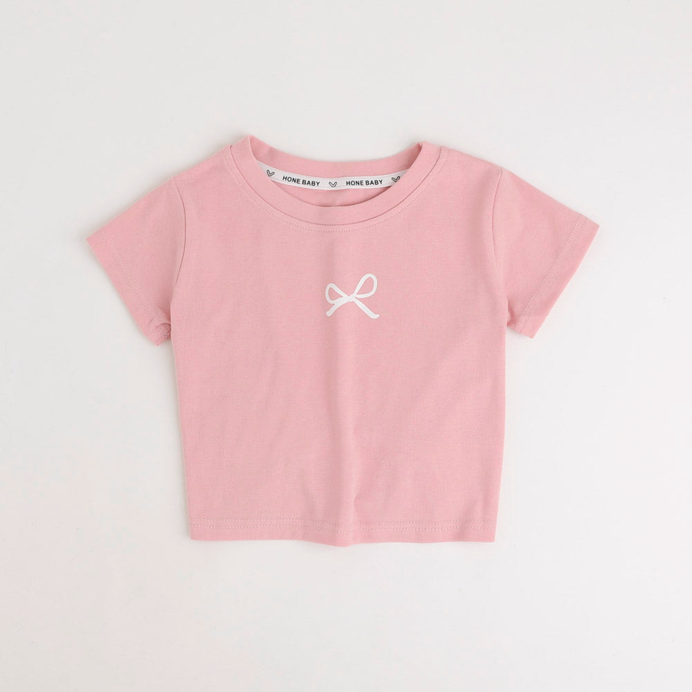 バックカットデザインワンポイントリボンプリントTシャツ