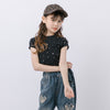 ラインストーンデザインリブミニTシャツ