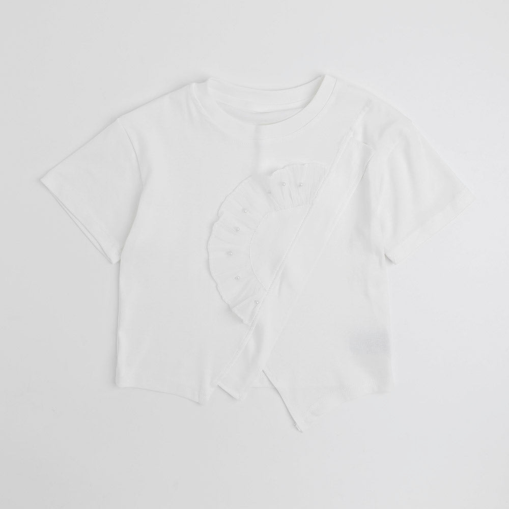 アシンメトリーフロントスリットクロップドTシャツ