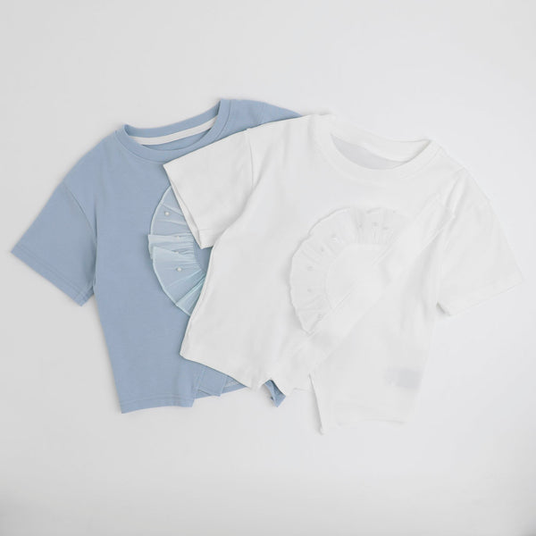 アシンメトリーフロントスリットクロップドTシャツ