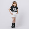 【2点セット】パールリボンフレンチスリーブTシャツ＋ティアードスカート