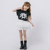 【2点セット】パールリボンフレンチスリーブTシャツ＋ティアードスカート