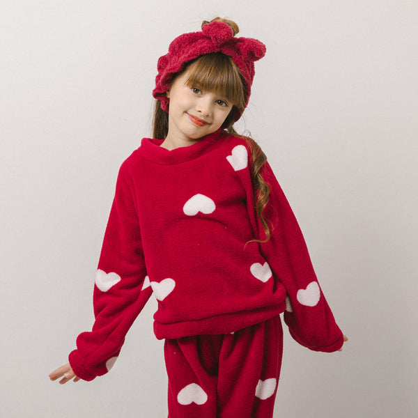 【2点セット】もこもこバイカラーハートルームウェアセット