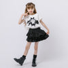 【2点セット】パールリボンフレンチスリーブTシャツ＋ティアードスカート