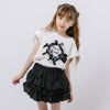 【2点セット】パールリボンフレンチスリーブTシャツ＋ティアードスカート
