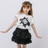 【2点セット】パールリボンフレンチスリーブTシャツ＋ティアードスカート