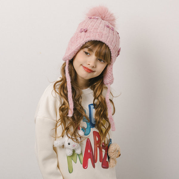 ポンポンリボンニット帽