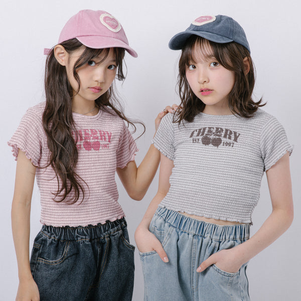 シャーリングチェリーロゴプリントミニトップス