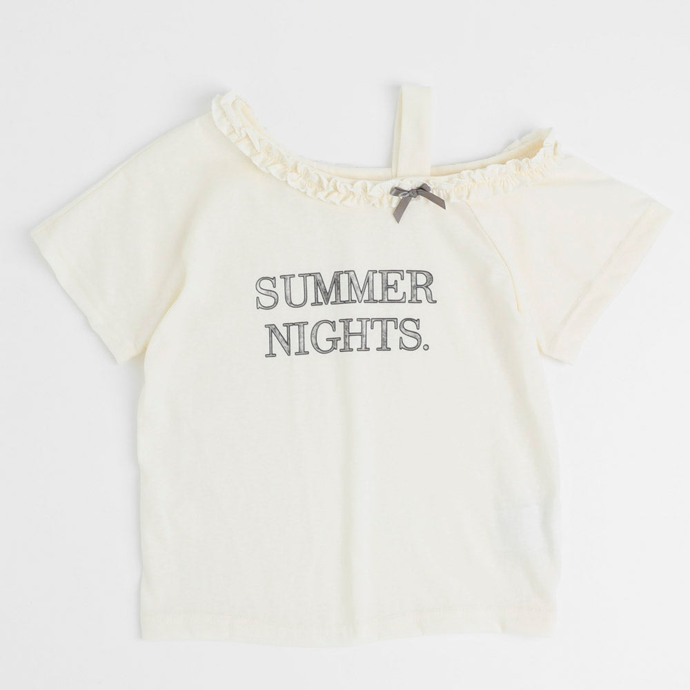 カットショルダーフリルクロップドTシャツ