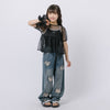【シュシュ付き】ハートドットシアーパフスリーブペプラムトップス