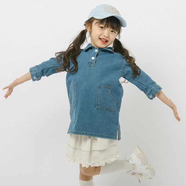 ハーフボタンフロントポケットデザインデニムワンピース