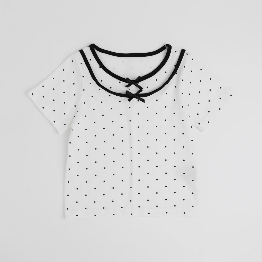 レイヤードライクポルカドットリボンTシャツ