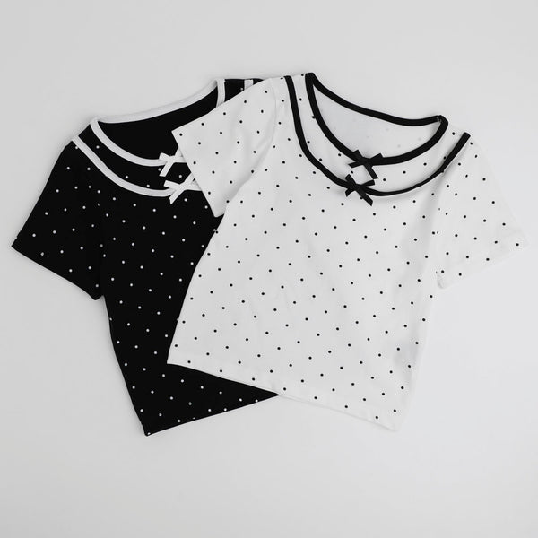 レイヤードライクポルカドットリボンTシャツ
