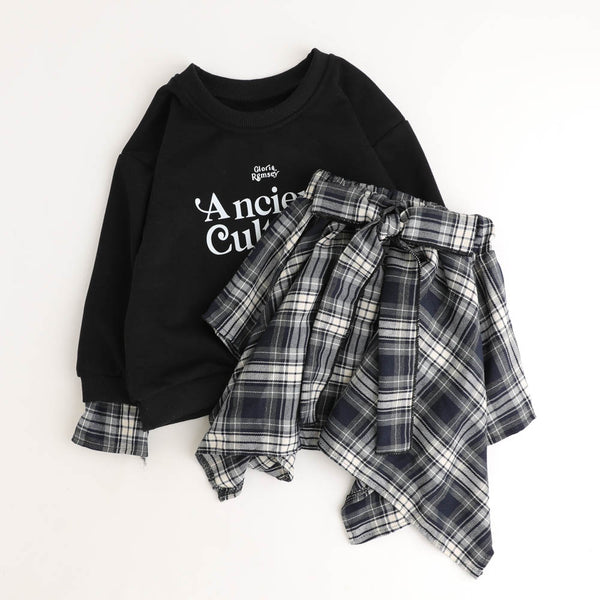 【2点セット】ロゴトレーナー＋チェックスカート