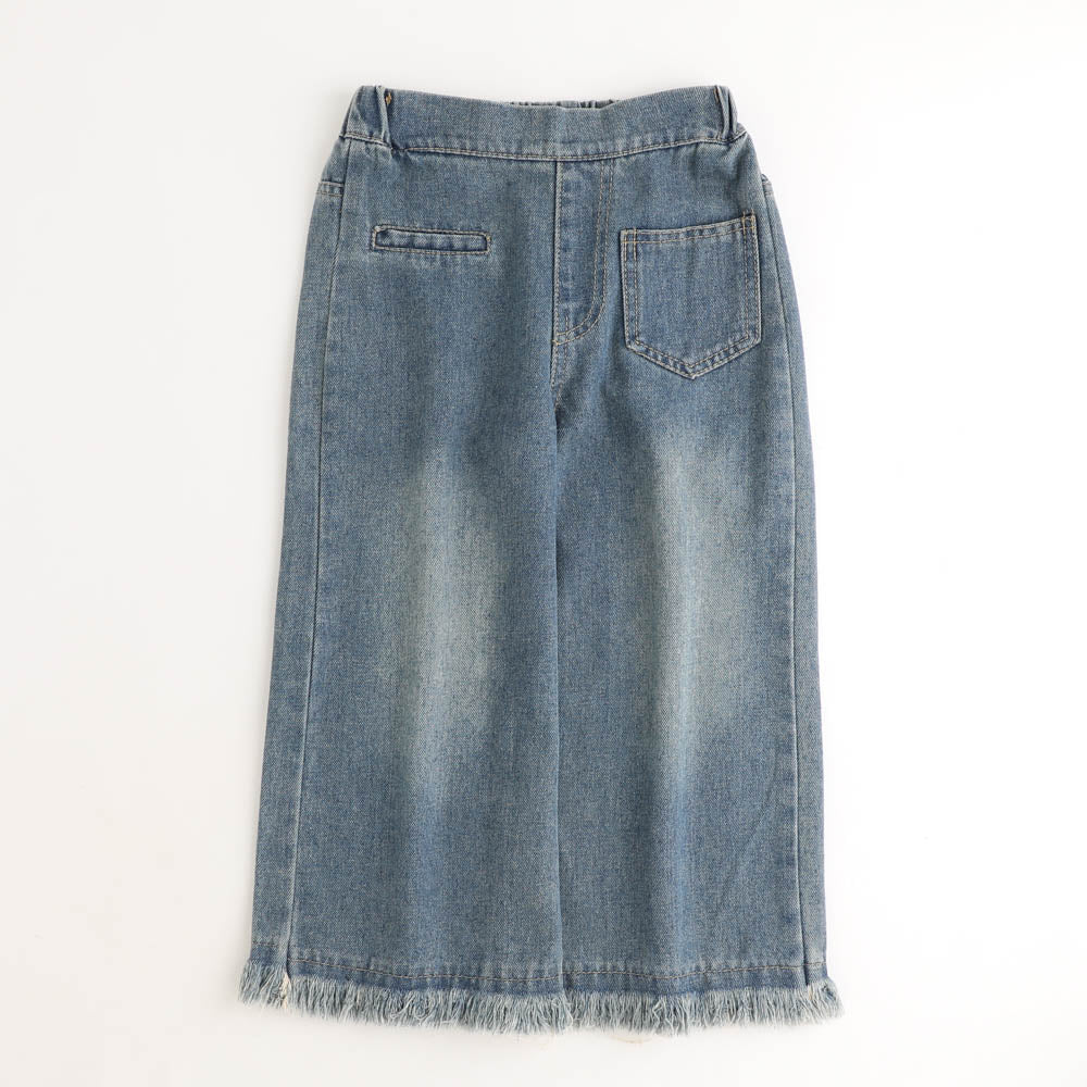 裾フリンジワイドデニムパンツ