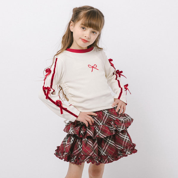 リボンデザインサイドギャザーライントップス