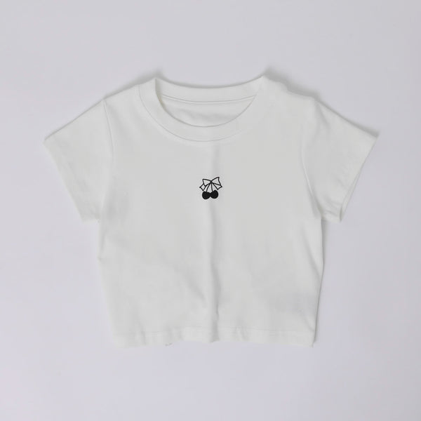 バックオープンフロントチェリーロゴミニTシャツ