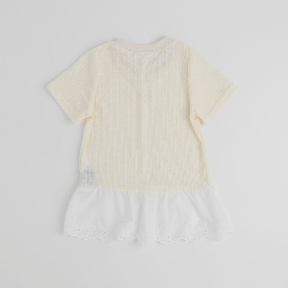 カットワークレースフリルドッキングTシャツ