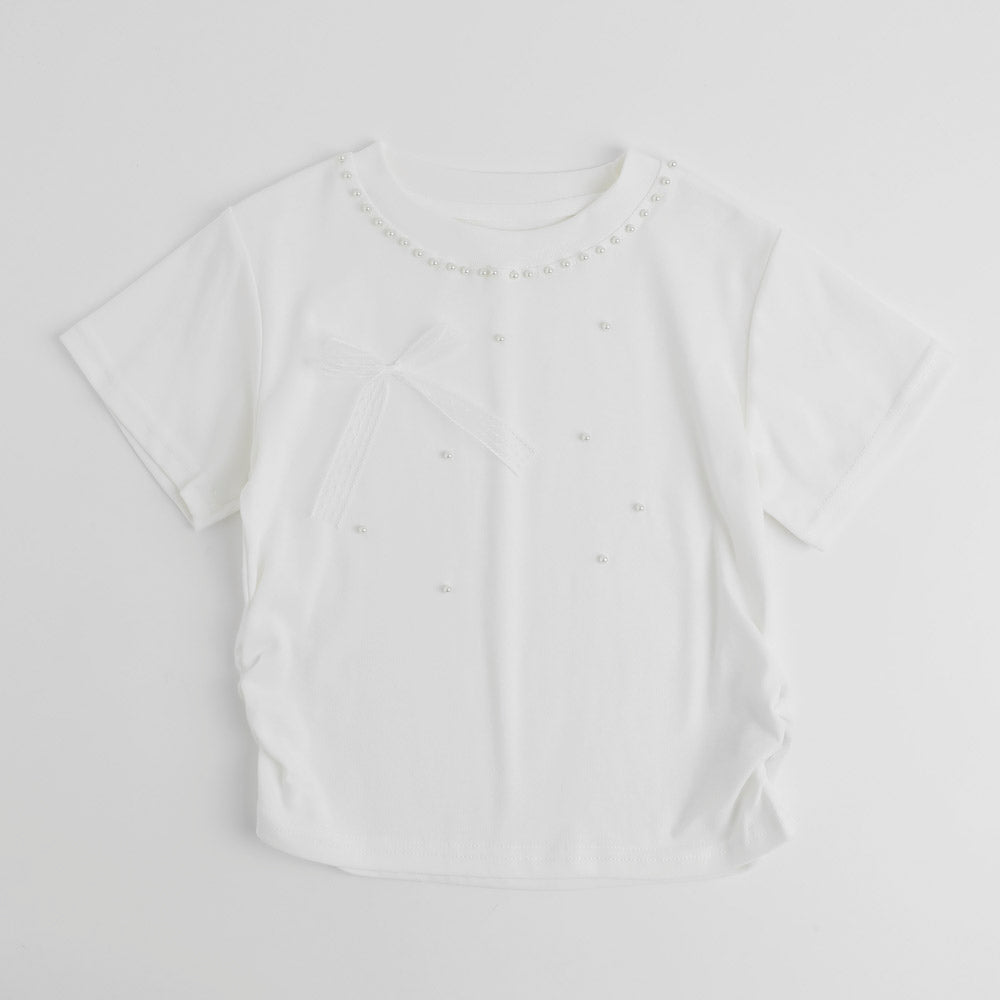 サイドギャザークロップドパールTシャツ