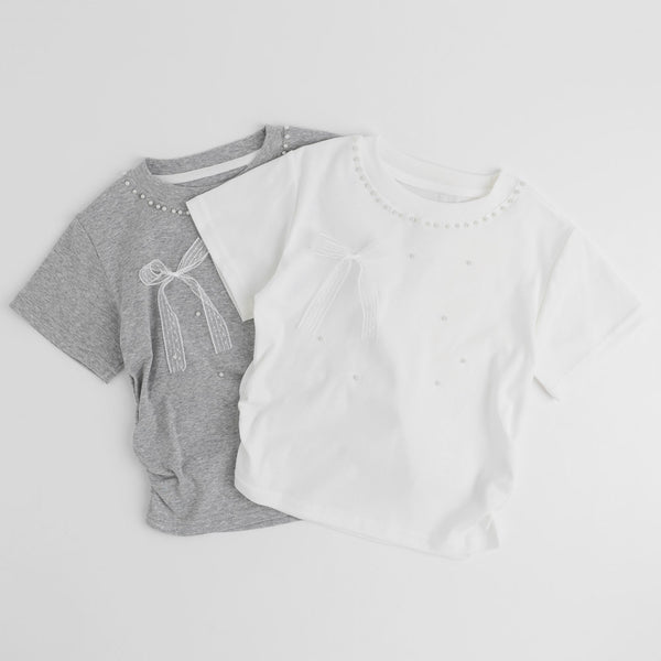 サイドギャザークロップドパールTシャツ