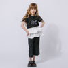 【2点セット】リボンプリントクロップドTシャツ＋フリルドッキングパンツ