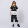 【2点セット】リボンプリントクロップドTシャツ＋フリルドッキングパンツ