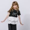 【2点セット】リボンプリントクロップドTシャツ＋フリルドッキングパンツ