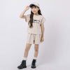 【2点セット】フロントロゴプリントフレンチスリーブトップス＋フレアショートパンツ