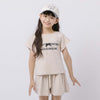 【2点セット】フロントロゴプリントフレンチスリーブトップス＋フレアショートパンツ