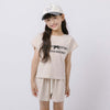 【2点セット】フロントロゴプリントフレンチスリーブトップス＋フレアショートパンツ