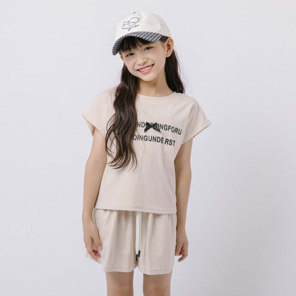 【2点セット】フロントロゴプリントフレンチスリーブトップス＋フレアショートパンツ
