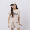 【2点セット】フロントロゴプリントフレンチスリーブトップス＋フレアショートパンツ