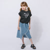 【2点セット】サイドギャザーハートTシャツ＋アシンメトリーダメージデニムスカート