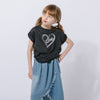 【2点セット】サイドギャザーハートTシャツ＋アシンメトリーダメージデニムスカート