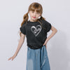 【2点セット】サイドギャザーハートTシャツ＋アシンメトリーダメージデニムスカート