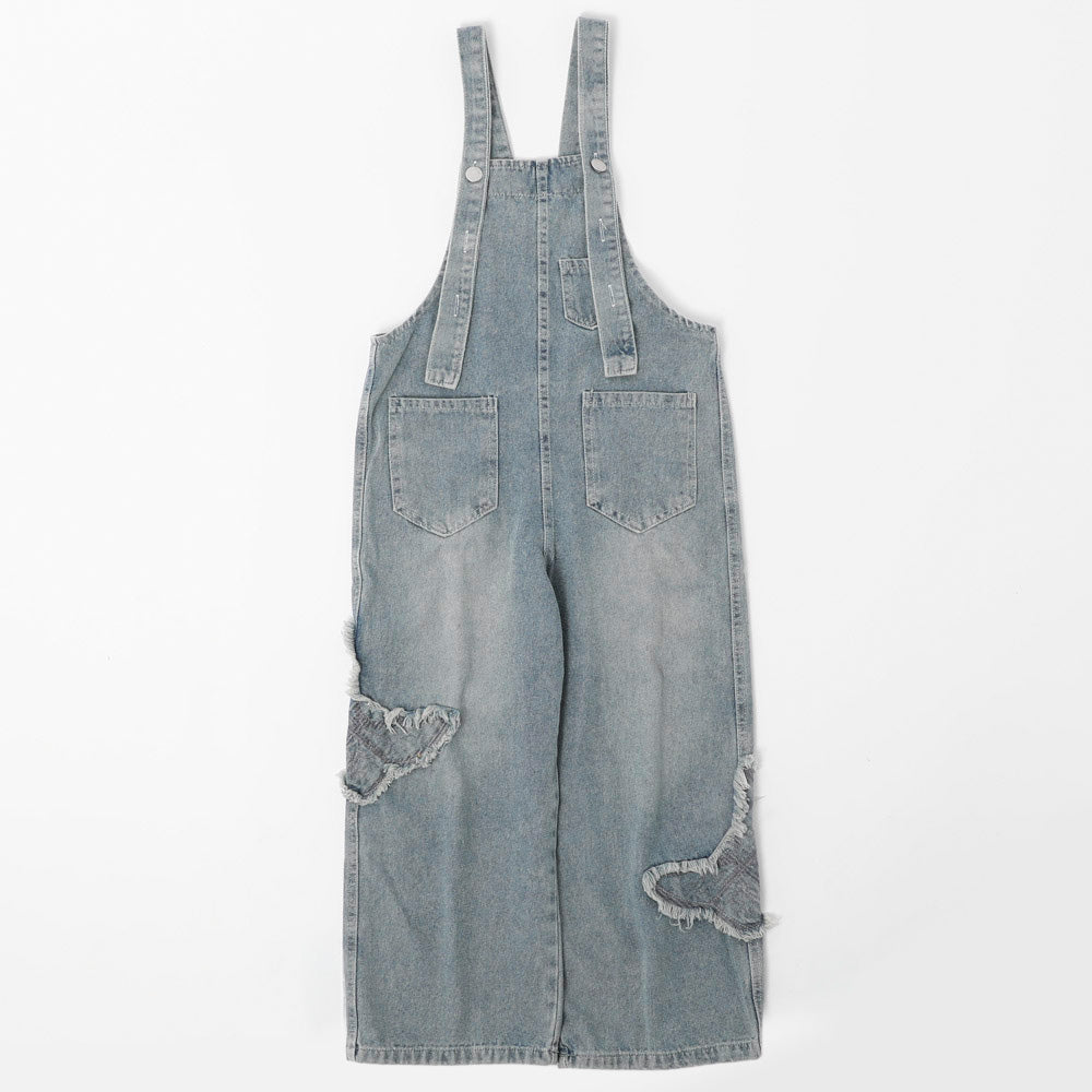 フリンジバタフライデザインデニムサロペット