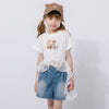 【2点セット】レースフリルドッキングキャットプリントTシャツ＋デニムショートパンツ