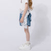 【2点セット】レースフリルドッキングキャットプリントTシャツ＋デニムショートパンツ