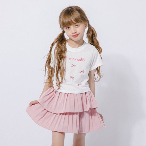 【2点セット】ミニリボンデザインTシャツ＋プリーツティアードスカート