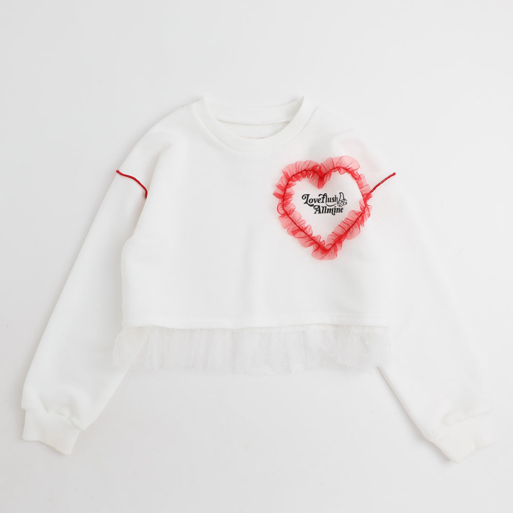 【ふわもち軽やか素材】チュールMIXハートロゴプリントクロップドトップス