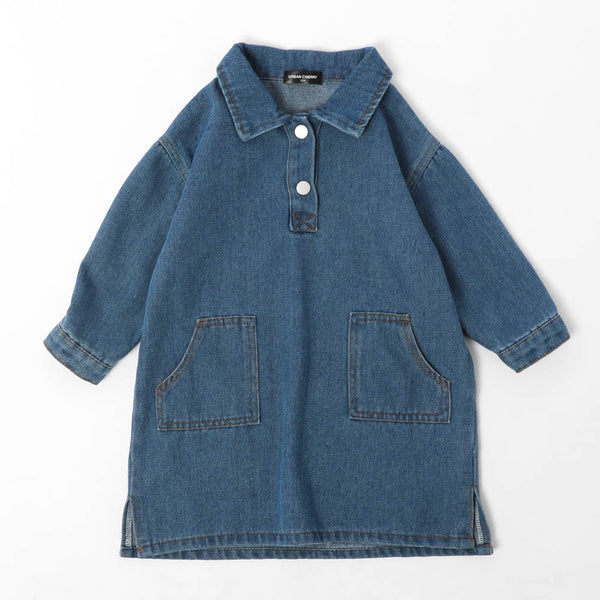 ハーフボタンフロントポケットデザインデニムワンピース