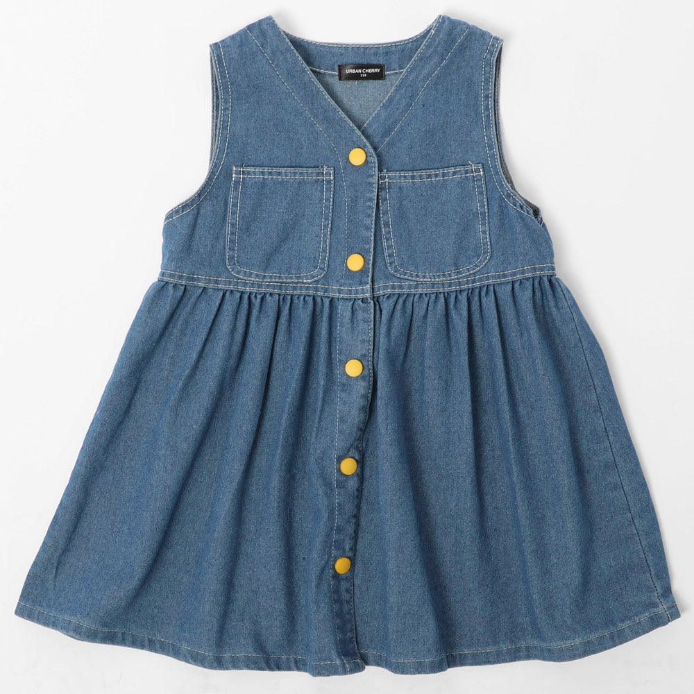 フロントボタンデザインデニムフレアワンピース
