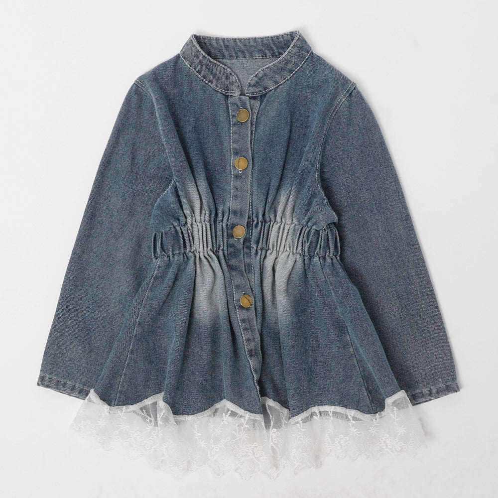 レースドッキングフレアデニムワンピース