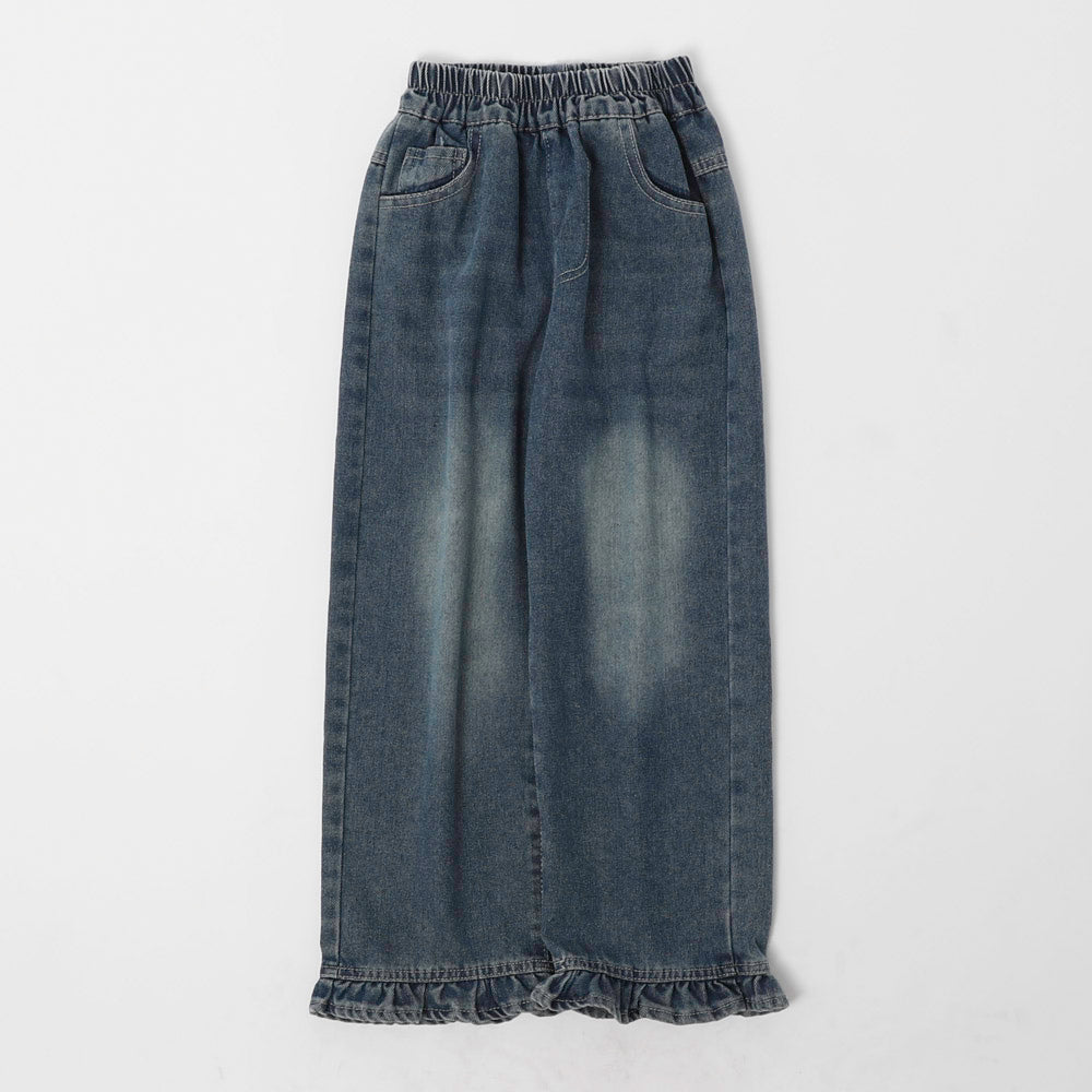 フリルルーズストレートデニムパンツ