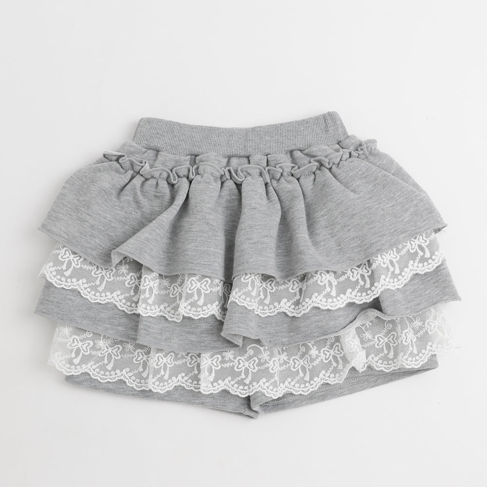 ふわもち軽やか素材】レースツーティアフリルショートパンツ|子供服