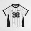 【U.TRACK/ユードットトラック】"感激サラメッシュ"ナンバーロゴストライプTシャツ