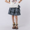 【2点セット】サイドスリットプリントTシャツ＋チェックティアードスカート