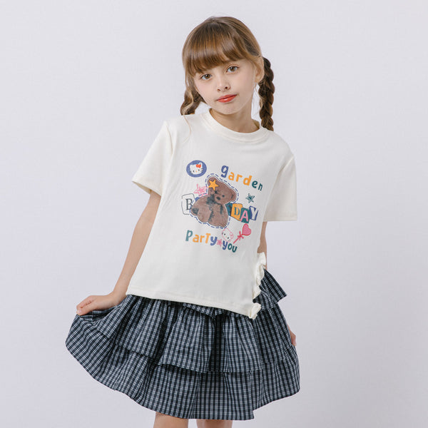 【2点セット】サイドスリットプリントTシャツ＋チェックティアードスカート